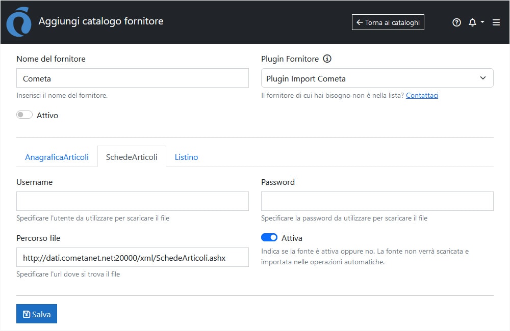 Configurazione Cometa ImporterONE Configurazione Cometa ImporterONE