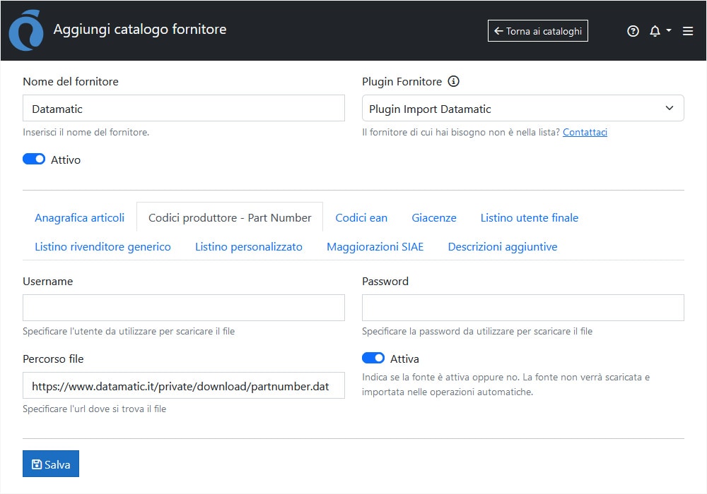 Configurazione Datamic ImporterONE