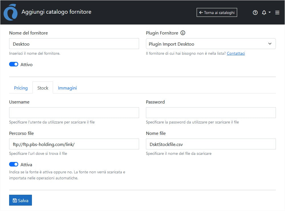 Configurazione Desktoo ImporterONE Configurazione Desktoo ImporterONE