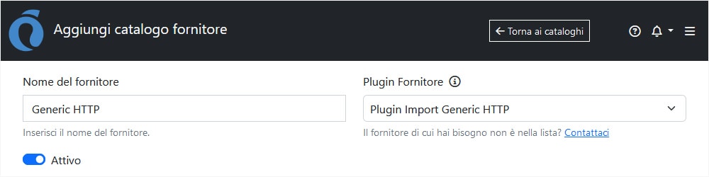 Configurazione Plugin generico HTTP ImporterONE Configurazione Plugin generico HTTP ImporterONE
