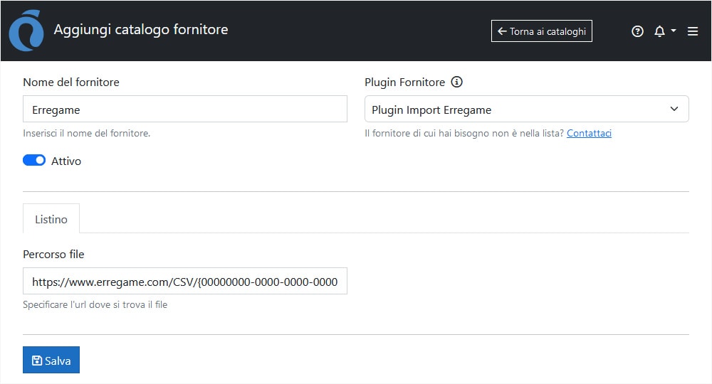 Configurazione Erregame ImporterONE Configurazione Erregame ImporterONE