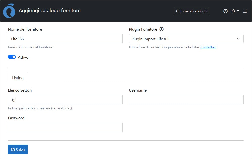 Configurazione Life365 ImporterONE Configurazione Life365 ImporterONE