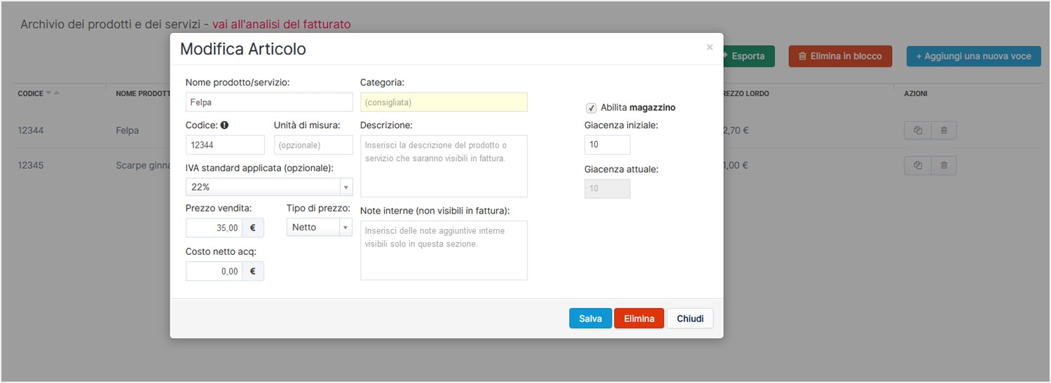 Abilitare il magazzino FiC Abilitare il magazzino FiC