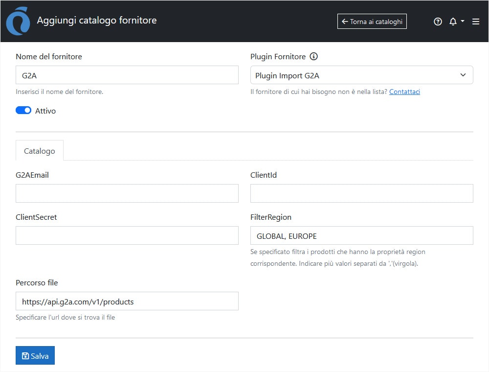 Configurazione G2A ImporterONE Configurazione G2A ImporterONE