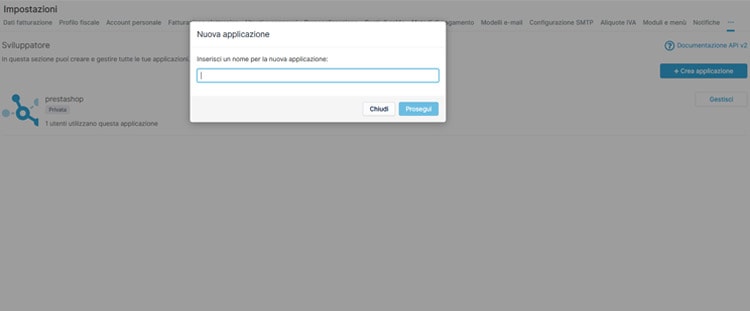 Collegare nuova applicazione Collegare nuova applicazione