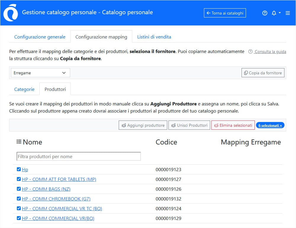 Mapping ImporterONE: unisci produttori Mapping ImporterONE: unisci produttori