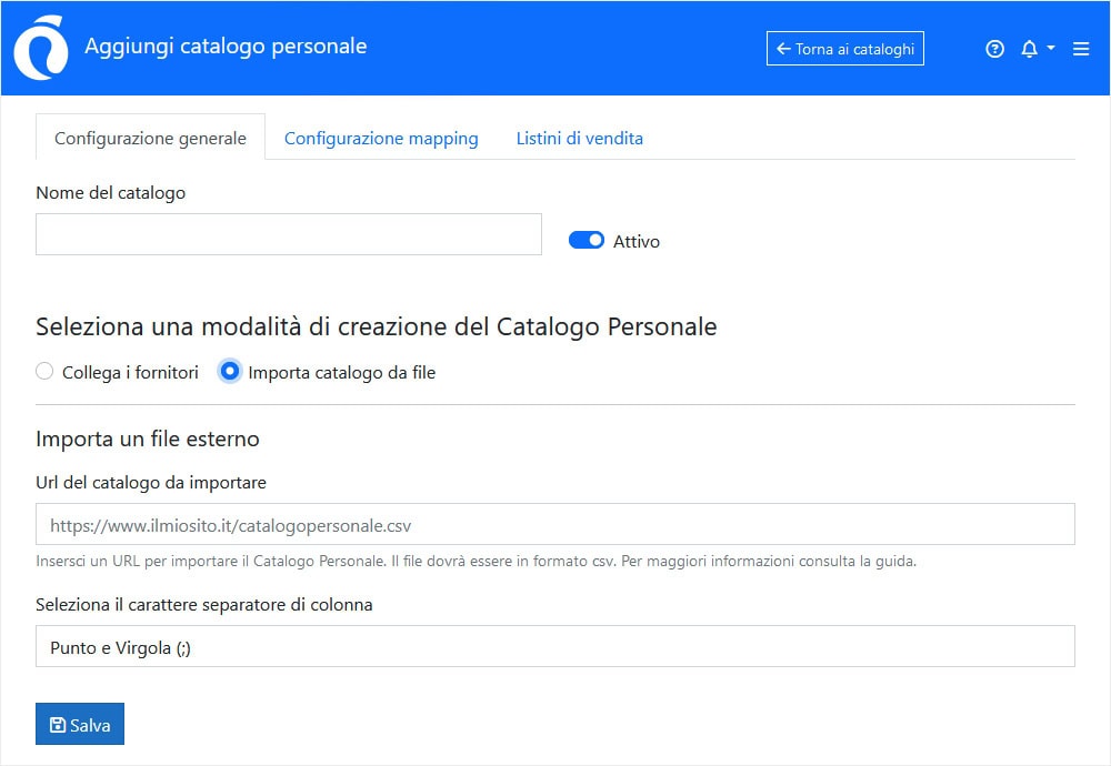 Importare un Catalogo personale Importare un Catalogo personale