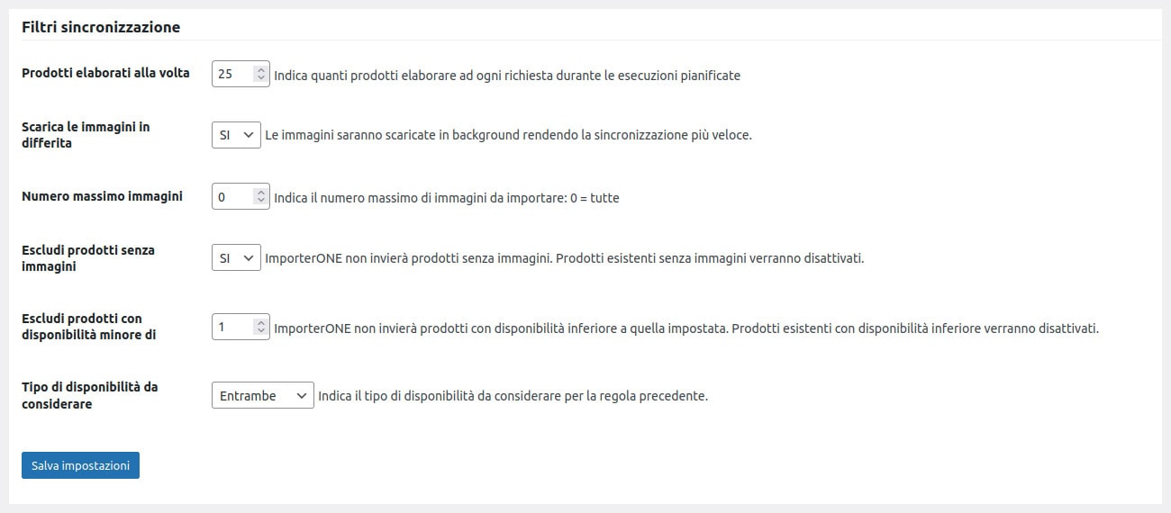 Filtri sincronizzazione WooCommerce Filtri sincronizzazione WooCommerce