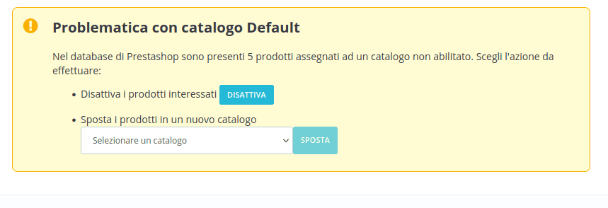 Avviso catalogo disabilitato ImporterONE PrestaShop